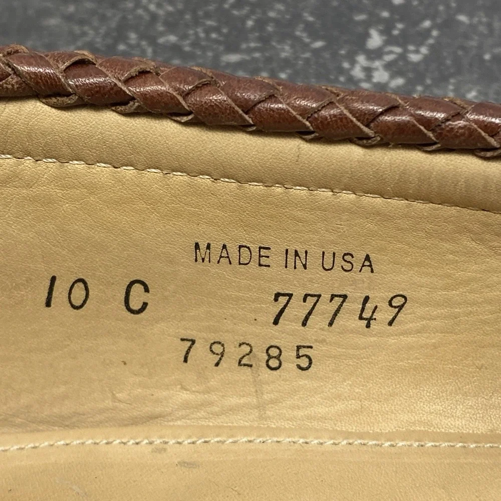 Vintage FootJoy Brown Leather Loafers Mens 10 C Woven Accent 77749 Made In USA